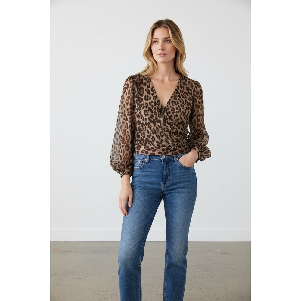 Nicholas Chic Leopard Print Brown Silk Wrap Blouse Retail $370 US 2, XS